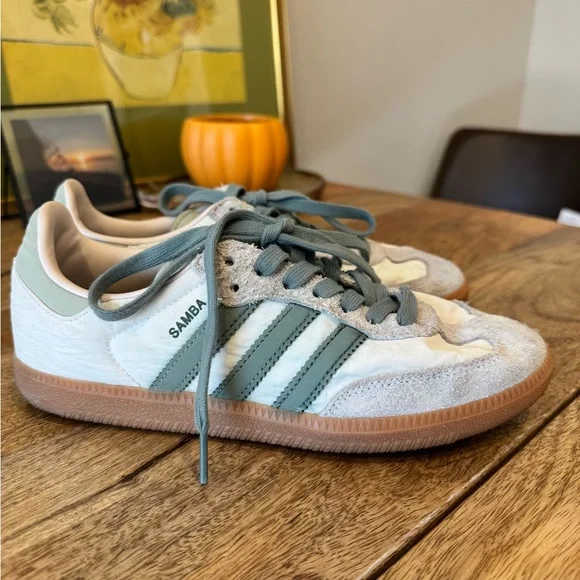 Adidas Samba Sneakers in Silver Green & Putty Mauve - Picture 1 of 11